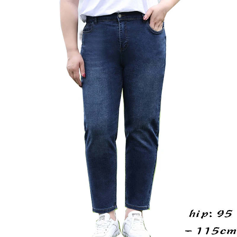 High quality jeans for women big size stone washing cotton denim trousers new spring 2024 casual clothing- blue black