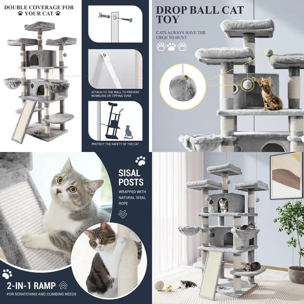 

Allewie 68-дюймовое кошачье дерево/домик и башни для большого кошачьего котенка/когтеточка/многоуровневое большое кошачье лазание с кондоминированием/светом