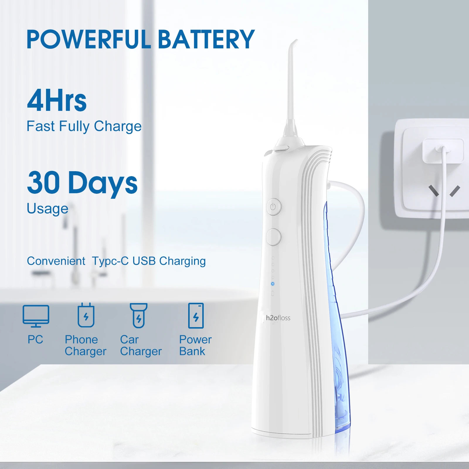 h2ofloss Oral Irrigator Dental Portable Water Flosser Electric Water Pick Jet Teeth Cleaner 5 Modes 6 Nozzles Waterproof