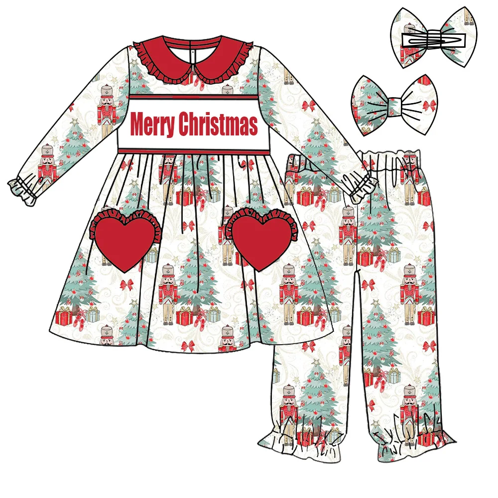 طقم بيجامات بناتي مطبوع لطيف للرضع والأطفال الصغار ملابس منزلية ناعمة لمجموعة عيد الميلاد للصيف والخريف #3