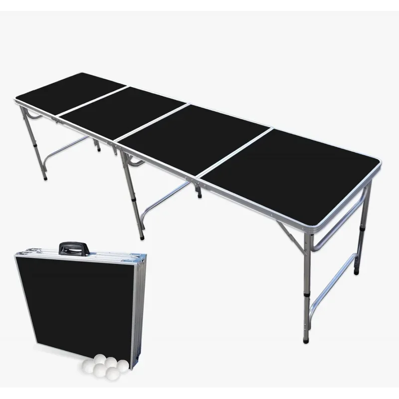 8 Foot Folding Beer Pong Table w/Pong Balls & Optional Cup Holes/LED Lights - Stealth Edition - Choose Your Table Model