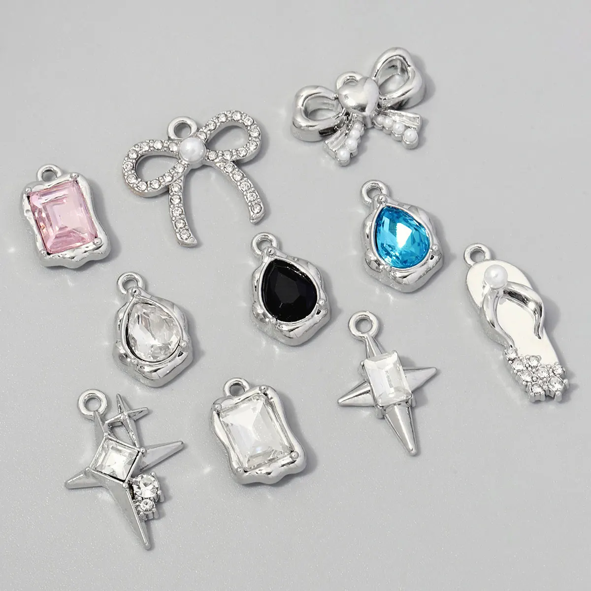 7pcs/lot High Polished Pearl Bowknot Slippers Diy Charm Star Waterdrop Zinc Alloy Pendant Women Earring Necklace Jewelry Making