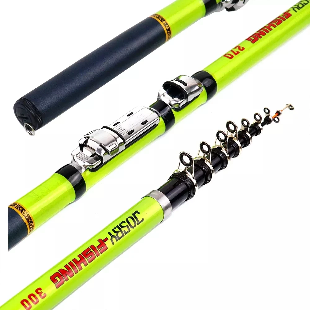 3M 2.7M 2.4M 2.1M 1.8M 1.5M Green/White Fishing Rod Carbon Fiber Telescopic Portable Spinning Rock Ultralight Reel Seat Travel