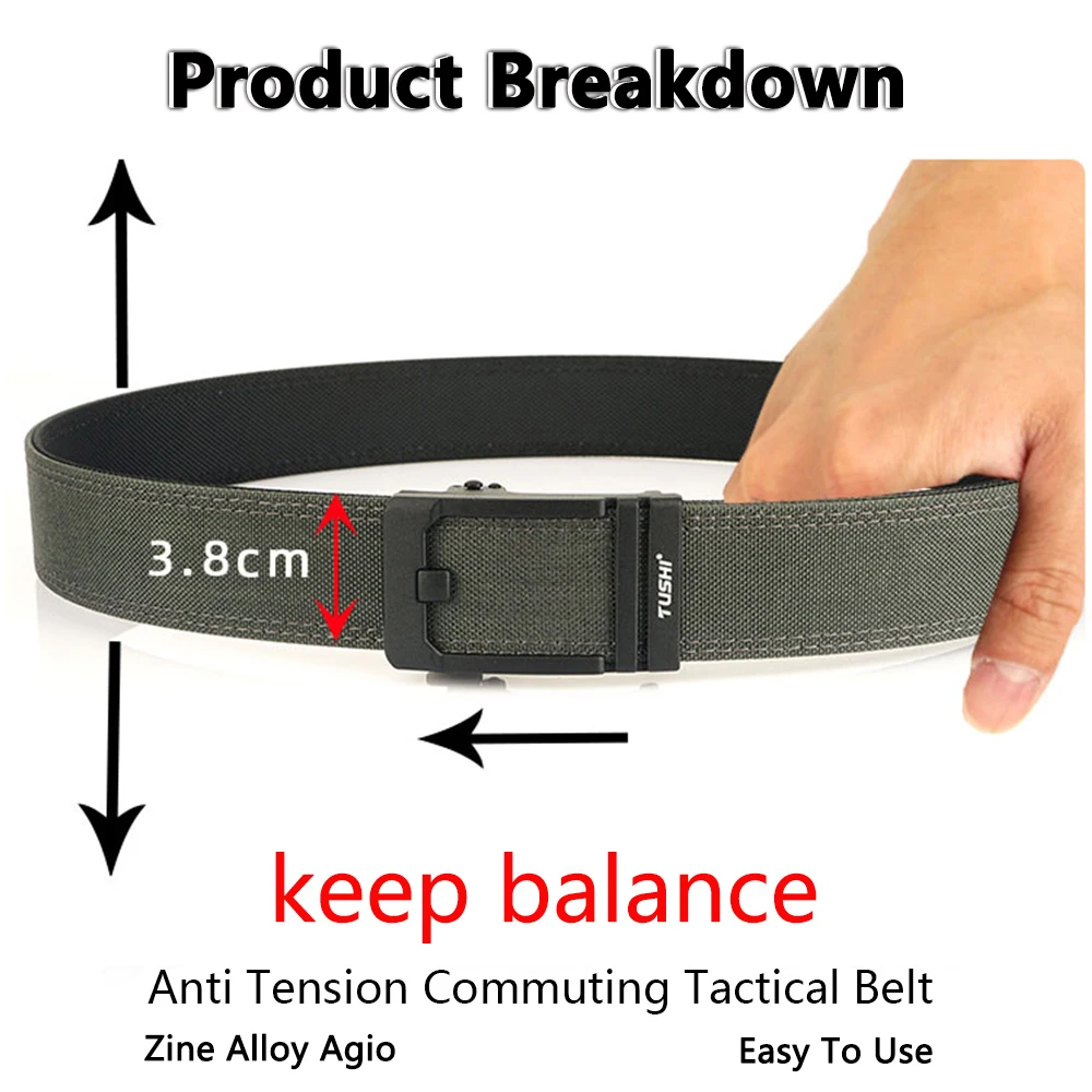 TUSHI Harter Gürtel Militärgürtel für Männer Robustes Nylon Metall Automatische Schnalle Polizei Taktischer Gürtel Outdoor-Gürtel IPSC-Zubehör – Detail 3