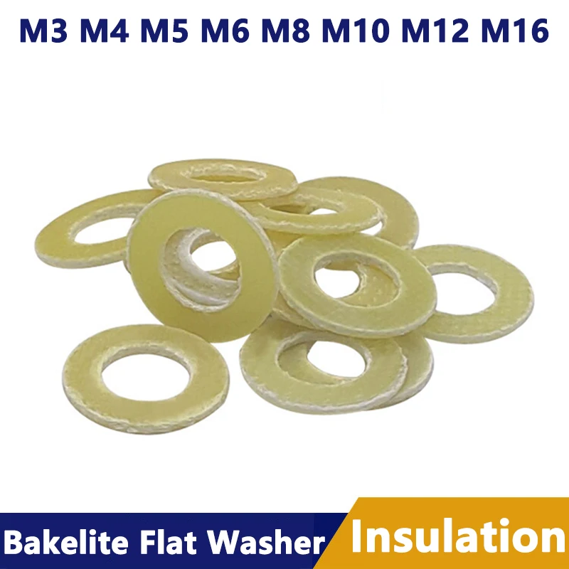 

M3 M4 M5 M6 M8 M10 M12 M16 Bakelite Flat Washer Insulation Gasket Epoxy Resin Pad Meson Bakelite Gasket Yellow