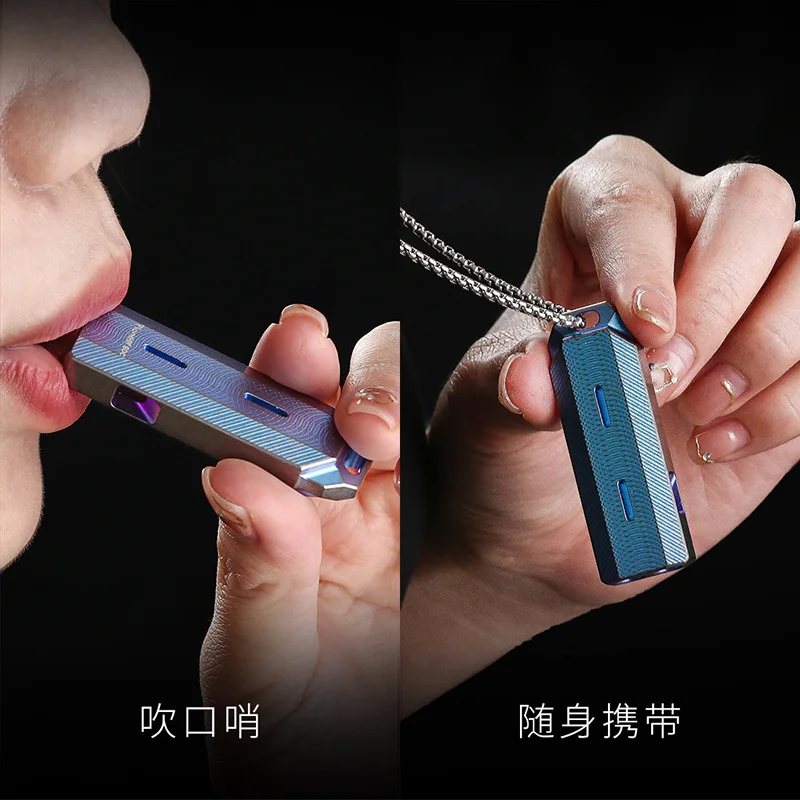 سبائك التيتانيوم صافرة التخييم بقاء عالية ديسيبل ثقب مزدوج صافرة في الهواء الطلق EDC استغاثة سبائك التيتانيوم صافرة #2