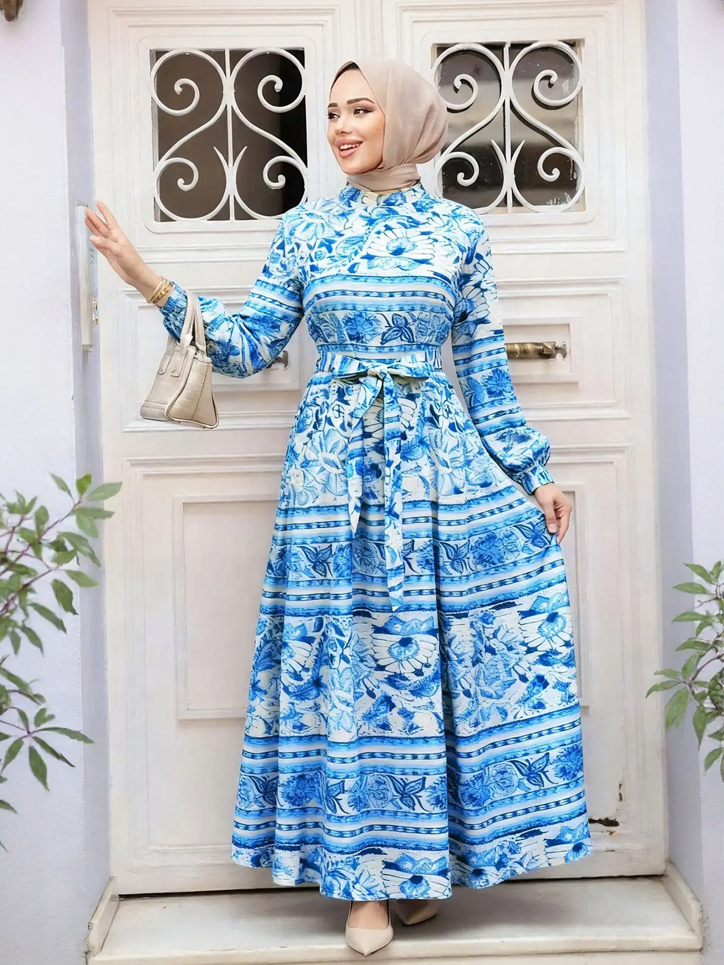 Eid Women Long Dress Muslim Abayas Print Dresses Sashes Jalabiya Ramadan Islam Morocco Dubai Party Kaftan Arab Robe Vestidos 6