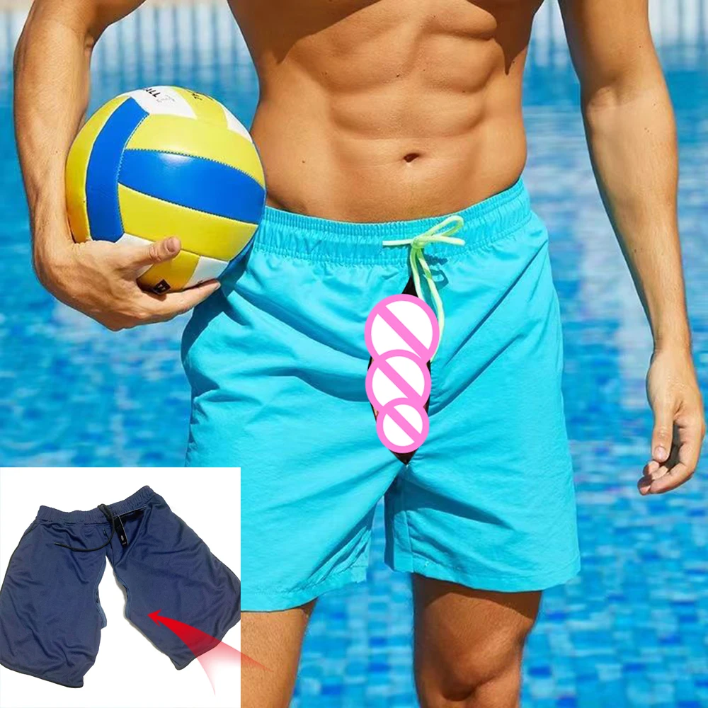 

Невидимые пляжные брюки с открытой промежностью, трендовые мужские шорты, летние быстросохнущие дышащие спортивные штаны, свободные повседневные штаны