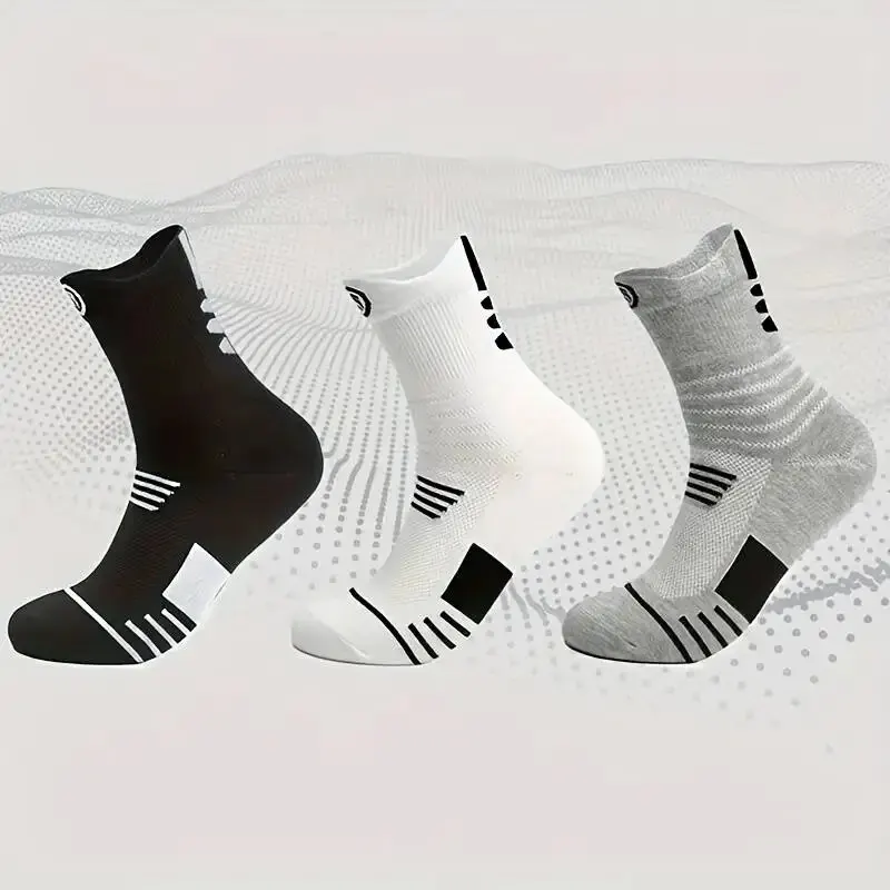 3 Pairs Men\'s Comfort Fit Cushion Performance Athletic Crew Socks For Outdoor Sports