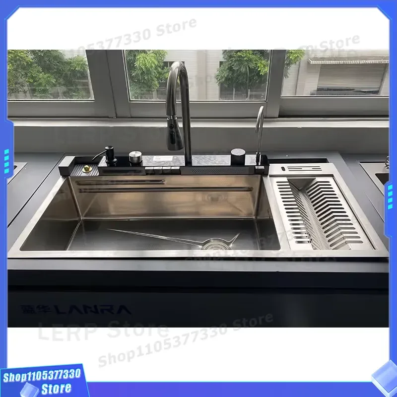 Smart Kitchen Sink with 7 Key Piano Control Stainless Steel Nano304201Piano Digital Display Waterfall Cup Washer Rain Dance