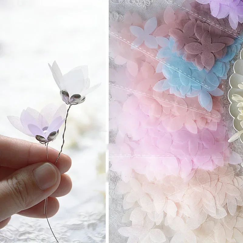 100 pièces bricolage Tulle papillon fleur matériel, robe de mariée, diadème de mariée, accessoires d'appliques en Organza, fleur de soie Super fée