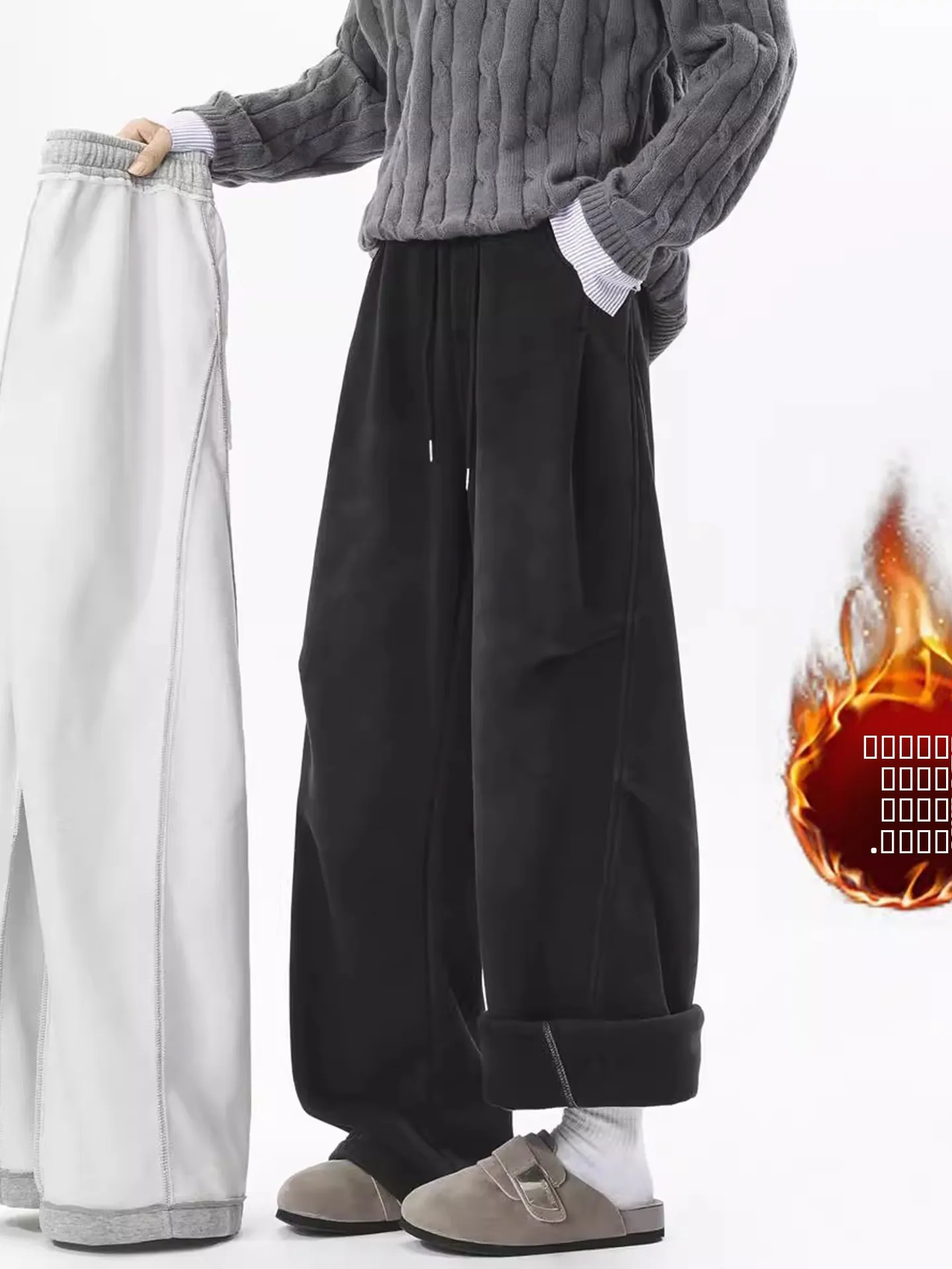 

Men's Winter Thiened Fce Lined Straight Leg Sport Pants Loose Fit Casual Trousers American Sle Waed out Long Pants