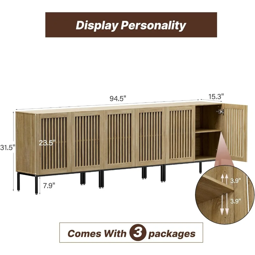 حامل تلفزيون Farmhouse لأجهزة التلفاز حتى 95 بوصة، وحدة تحكم تلفزيون 3 في 1 لمركز الترفيه مع خزائن تخزين وقاعدة معدنية #3