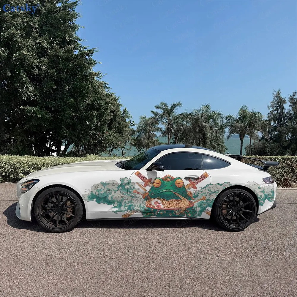 

2pcs Frog Samurai Cloud Ramen, Fade-resistant, Enhance Vehicle Aesthetics With Bold Artistic Design Car Vinyl Wraps