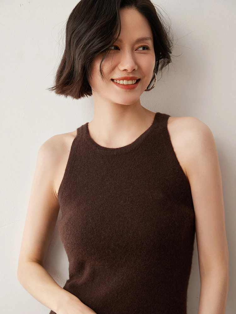 

Новые поступления, женский короткий полосатый жилет без рукавов, 100% кашемировый вязаный свитер, мягкие шикарные облегающие топы с круглым вырезом