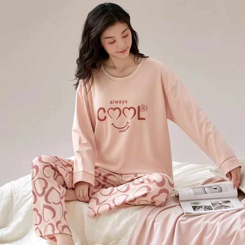 

2025 Spring Autumn Long Sleeve Print Pajama Sets for Women Korean Loose Sleepwear Suit Pyjama Homewear Pijama Mujer Home Clothes