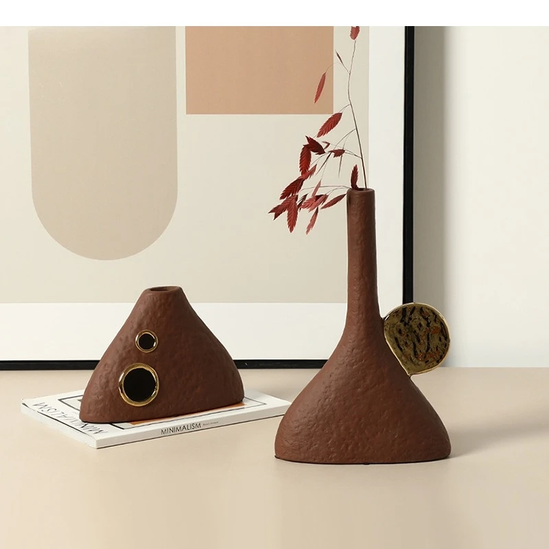 Ceramic Vase Geometric Triangle Hollowed-out Flower Arrangement Flower Vase Artistic Flowerpot Home Decoration Accessories