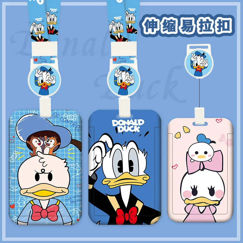 

Disney Donald Duck Card holder Cartoon Card Set Student Meal Card Campus Easy Pull Buckle Telescopic Access Control Set Gift