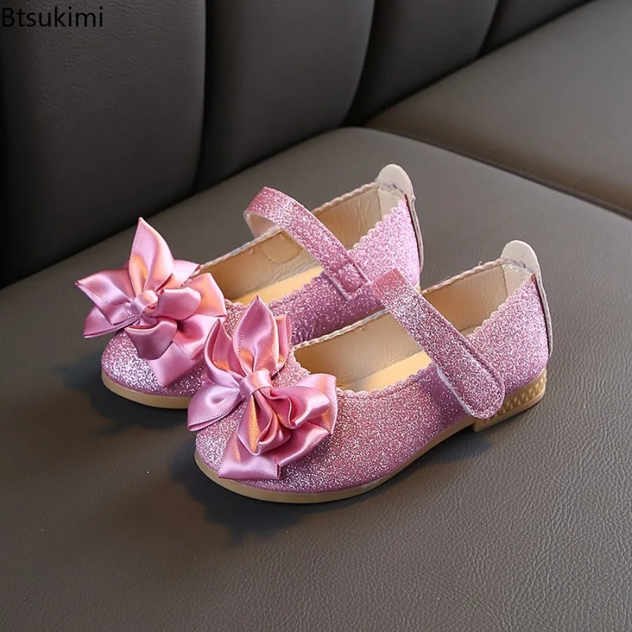 2026 New Girl's Leather Shoes Spring Autumn Princess Sweet and Cute Bow Single Shoes Baby Girl Birthday Ball Performance Shoes