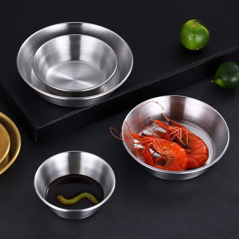 Taza para salsa de barbacoa de acero inoxidable, olla caliente gruesa duradera, cuenco para inmersión, plato para salsa coreano anticaída para el hogar, restaurante, 3 uds.