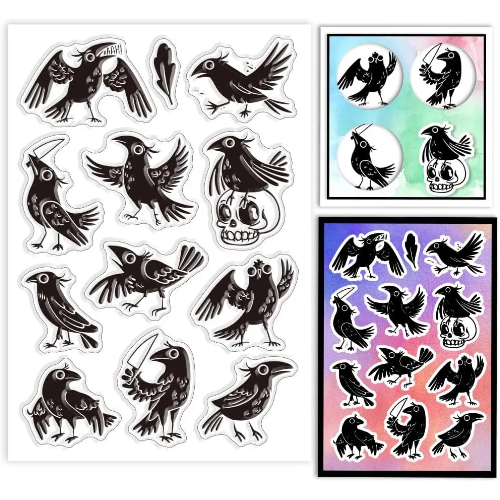 Halloween Crow Clear Stamps Skeleton Feathers Silicone Clear Stamp Seals Animals Transparent Stamps for DIY Scrapbooking