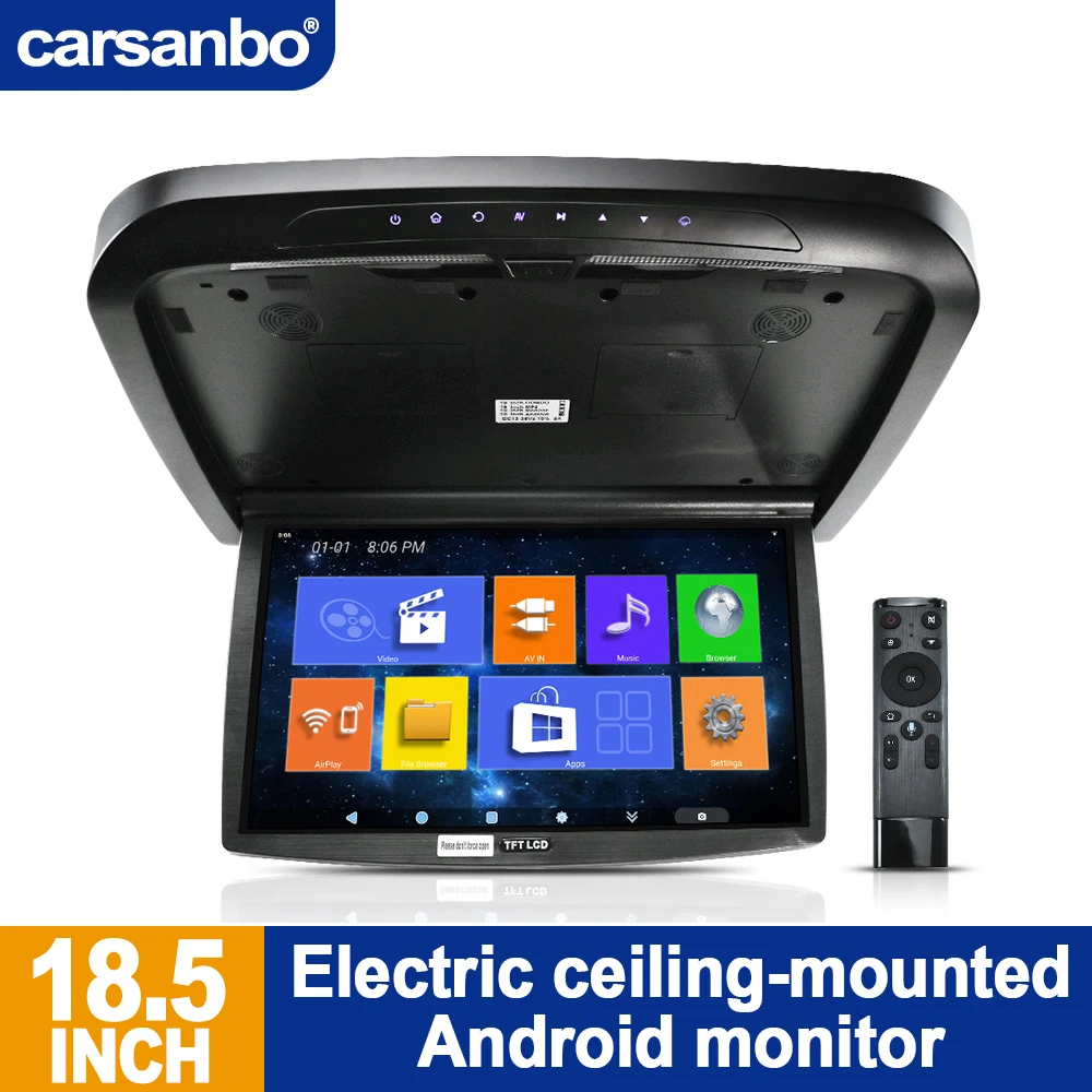 Carsanbo 18.5 Inch Electric Roof Monitor 3+32GAndroid 10 Ceiling TV Roof Mount Display For SUV RV Motorhome Multimedia Screen