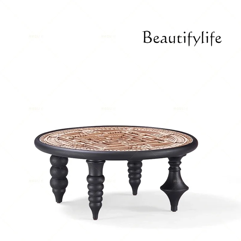 bI Französischer Retro-Couchtisch aus massivem Holz, europäischer klassischer mittelalterlicher geschnitzter Teetisch, B & B-Empfangs-Couchtisch