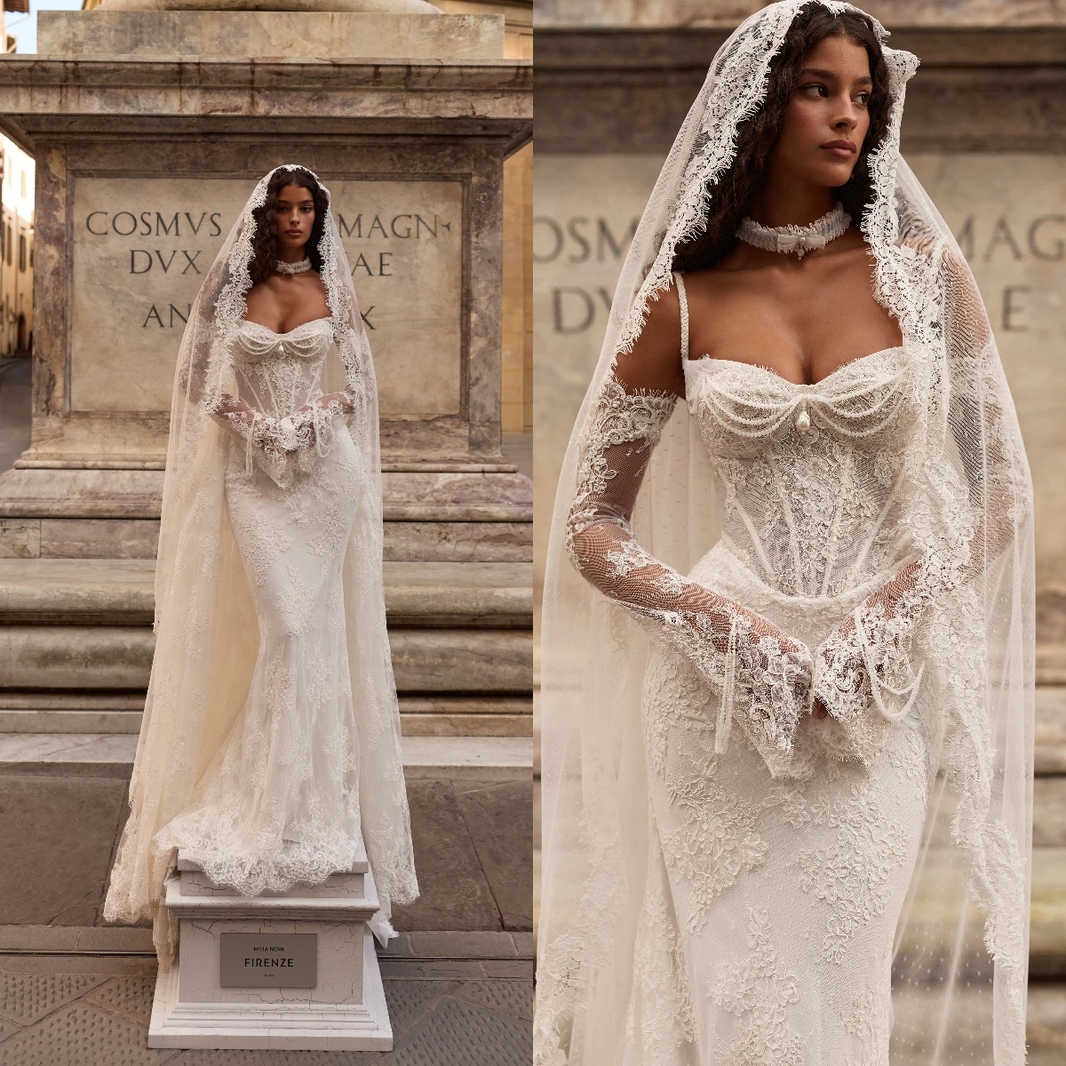 

Vintage Lace Mermaid Wedding Dress Long Sleeve Corset Bridal Gown Off Shoulder Pearls Beaded Elegant Bride Dress 2026Customized