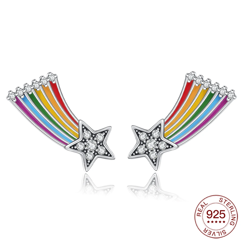 New 925 Sterling Silver Rainbow Star Earrings Hypoallergenic Colorful Earrings LGBTQ Pride & Celestial Jewelry Gift For Women