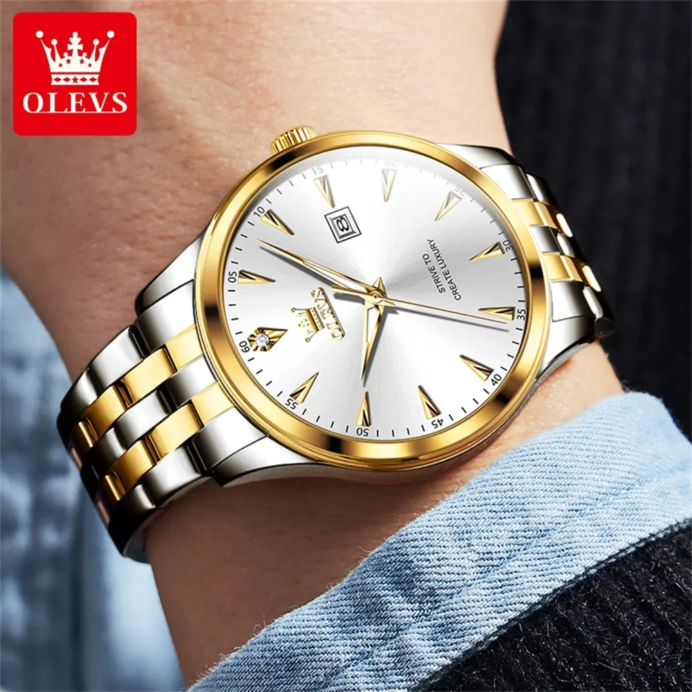 OLEVS 5598 Brand Fashion Quartz Watch Men Luxury Stainless Steel Wristwatch Waterproof Luminous Week Date Business Mens Watches