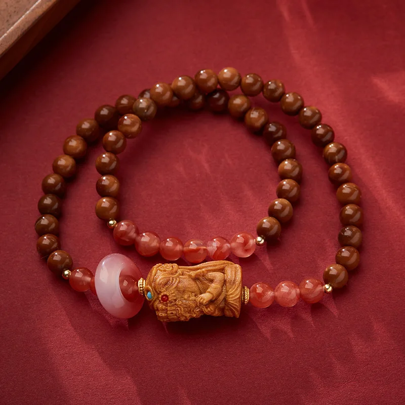 

Новый китайский стиль натуральный Kuk Bodhi двойной круг Zakiram ледяной плавающий южный красный агат элитный браслет