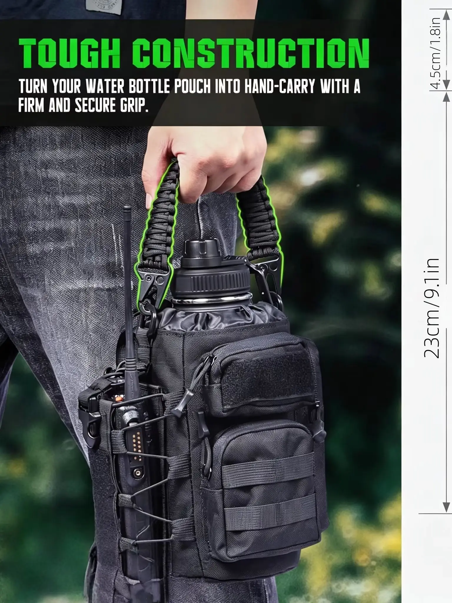 Ersatz-Paracord-Griff für Taktische Taschen, Langlebiger Gewebter Trageriemen mit Metallhaken, Universeller Molle-Rucksack-Wasserflaschenhalter – Detail 1