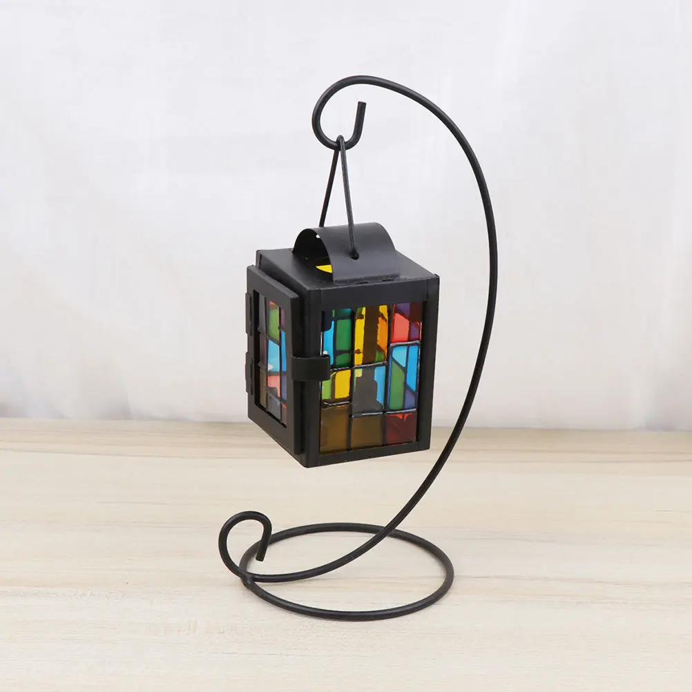 

Vintage Wrought Iron Candlestick Thickened Sturdy with Colorful Glass Retro Container Photo Prop Home Party Desktop