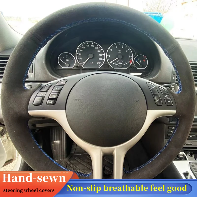 Car Steering Wheel Cover Suede For BMW 3 Series E46 2000-2005 E53 X5 1999 5 Series E39 2000-2003 Steering-Wheel Cover Wrap