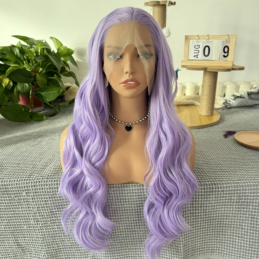 الأرجواني موجة عميقة شعر مستعار الاصطناعية الدانتيل الباروكات للنساء طويل الجسم موجة الدانتيل الباروكات ارتداء اليومي الضوء الأرجواني شعر مستعار تأثيري شعر مستعار الدانتيل أمامي