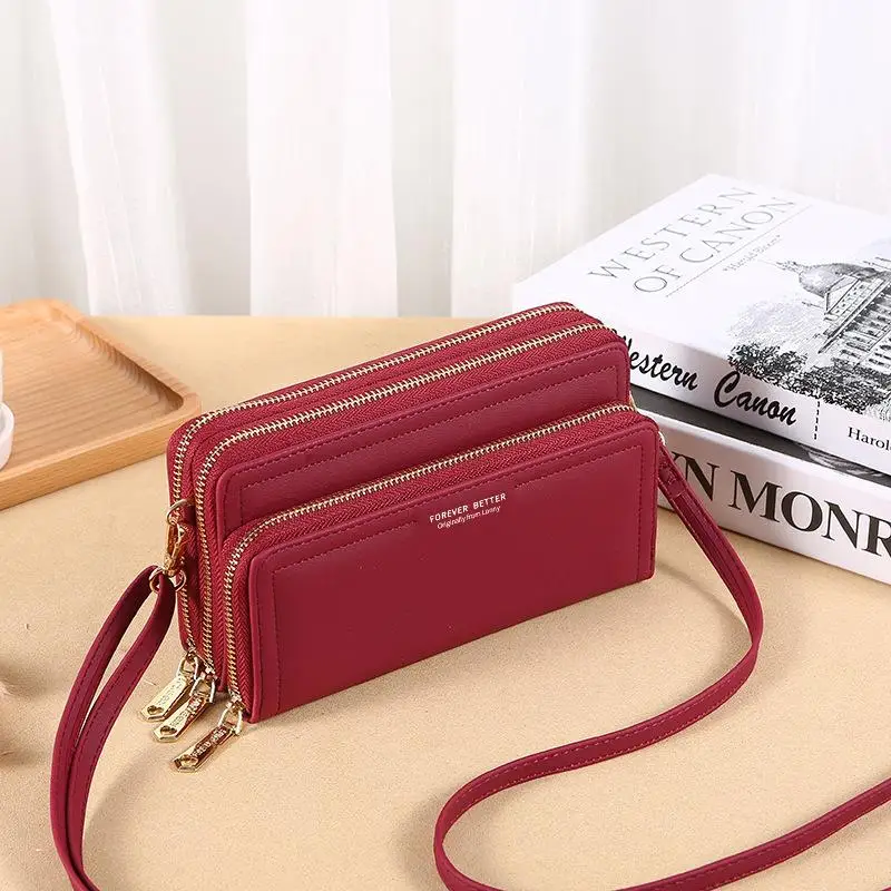 New Women Shoulder Bags Fashion Small Square Bag Long Wallet Double Layer Double Zipper High Capacity Multifinonal Crossbody Bag