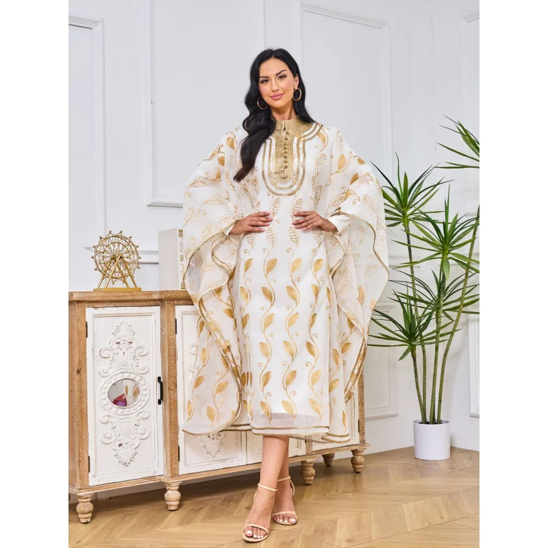 

081 New Middle Eastern Cotton Gauze Embroidered Gold Ribbon Robe Vest Two-Piece Set