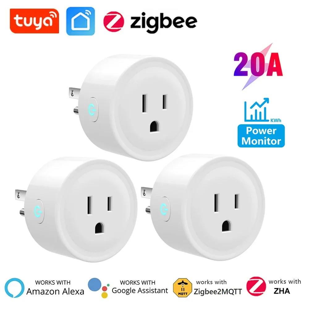 Tuya 20A Smart Plug Zigbee Socket US Canada Mexico Peru Japan with Power Monitoring Timing Function Works With Alexa Google Home