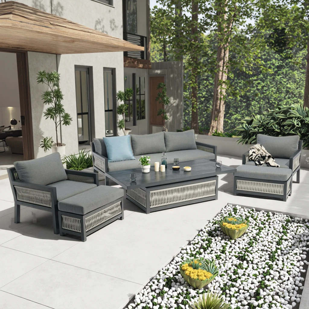 

Rattan Garden Sofa Outdoor Garden Dining Table Exclusive Quality Aluminum Furniture Sofa Set