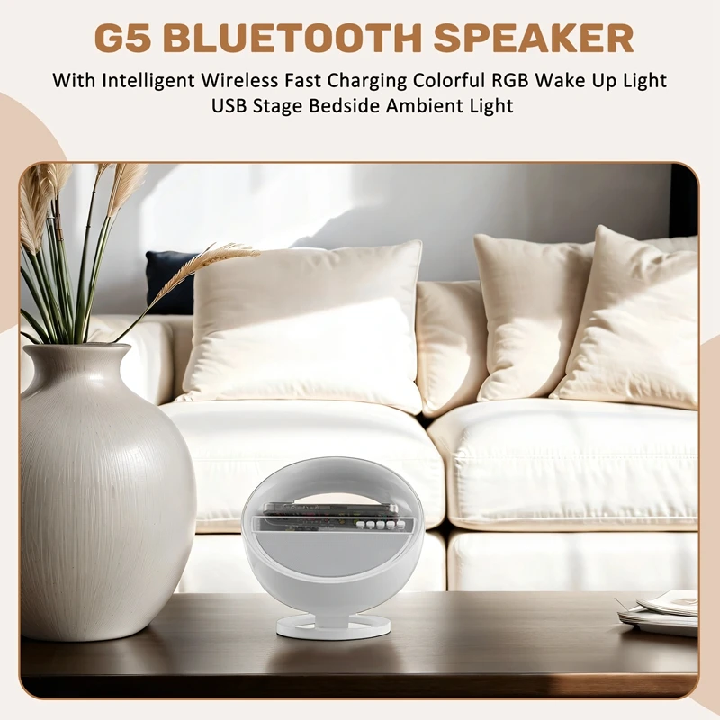 G5 Bluetooth Speaker With Intelligent Wireless Fast Charging Colorful RGB Wake Up Light USB Stage Bedside Ambient Light