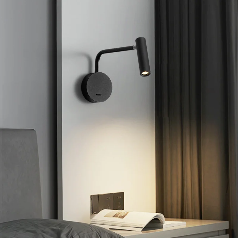 

3W Modern Swing Arm Reading Wall Lamp With Switch Adjustable LED Lights Industrial Hotel Bedside Study Room Decor Light Fixture