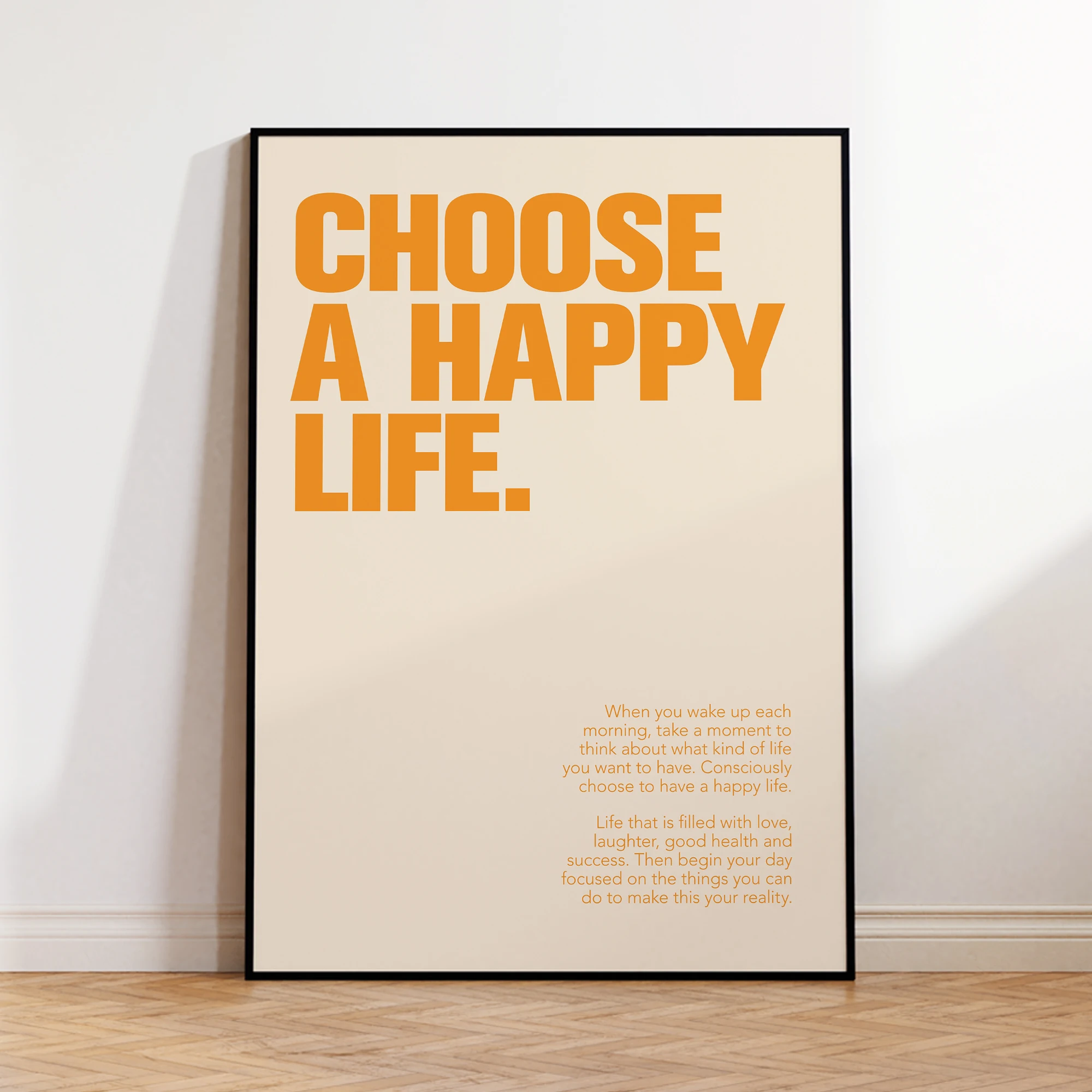 Modern Choose A Happy Life Orange Typography Wall Art Print Canvas Painting Poster Picture For Living Room,Bedroom Home Decor
