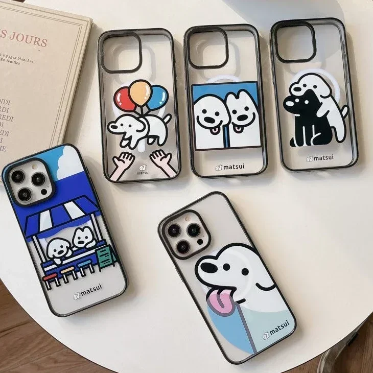 

Cute Dog Friend 2.0 Acrylic Black Border MagSafe Phone Case Cover for IPhone 12 13 14 15 16 Pro Max Case