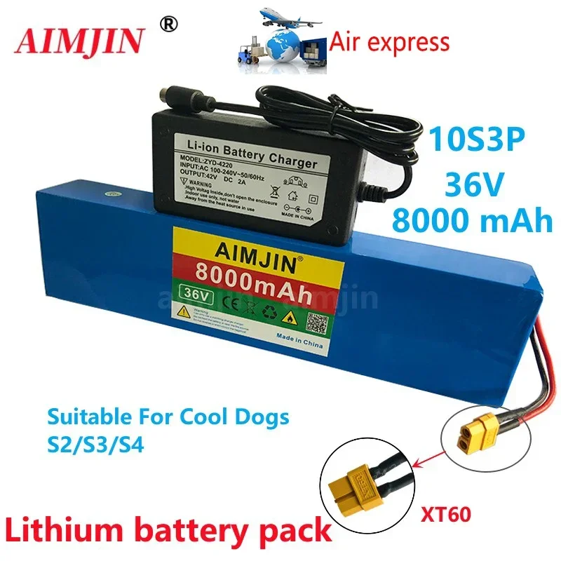 

Lithium 36V 18.0Ah 18650 Rechargeable Battery Pack 10S3P 8000mAH 500W High Power Modified Bicycle Scooter Car with BMS XT60