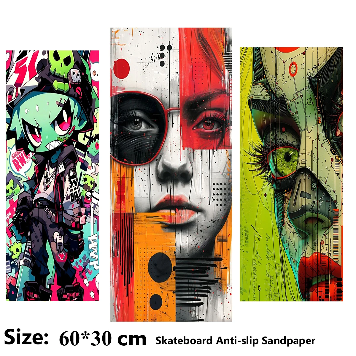 Different Color Block Characters Pattern Electric Scooter Anti-slip Sticker Sandpaper Skateboard Grip Tape Sheet 60*30cm