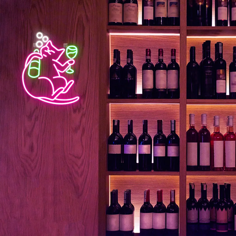 Drinking Cat Neon Led Sign Dimmable Beer Cat Neon Lights Animal Neon Light for Wall Light up Sign for Room Decor