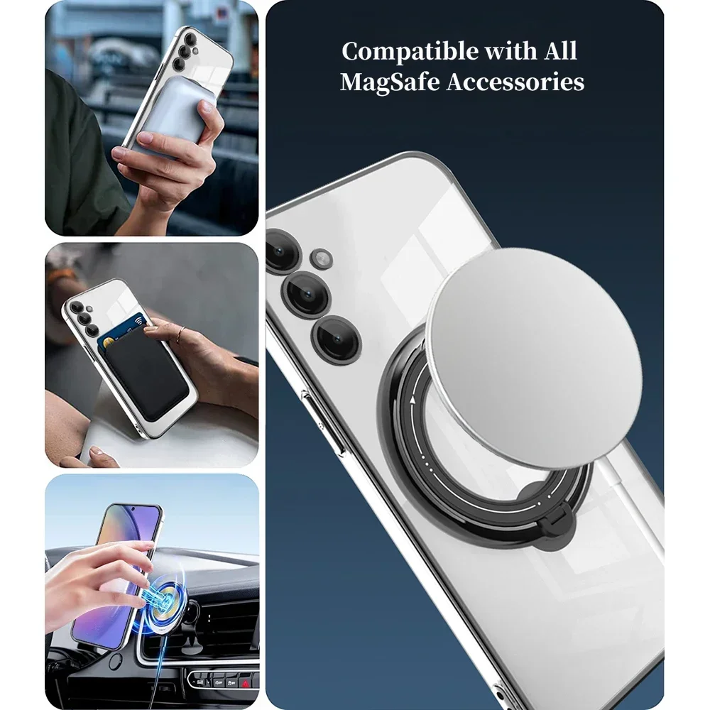 Plating Ring Car Magnetic Support Clear Phone Case for Samsung Galaxy A55 A35 A25 A15 A05 S A54 A34 A24 A14 A53 A23 A52 4G 5G