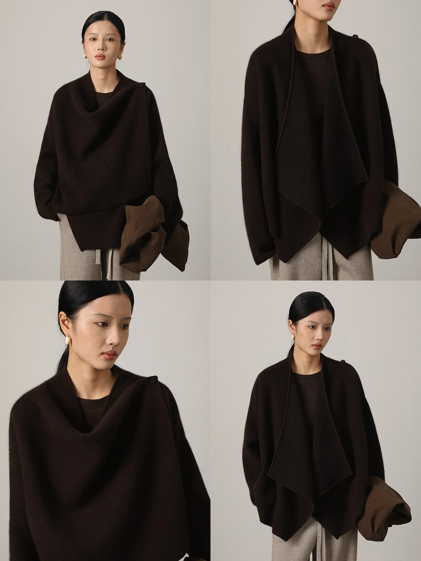 

Vimore Double-Faced Woolen Wrap Coat with Slanting kets Single Button ort Length Women's Warm Outerwear Casual Sle