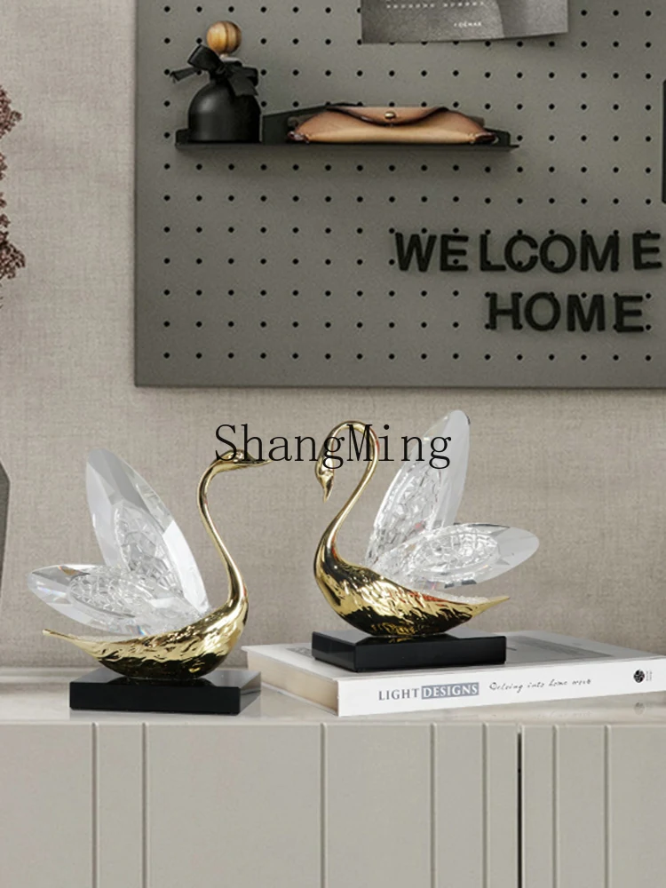 

CL Light Luxury Creative Crystal Swan Ornament Model Room Living Room Entrance Sideboard TV Cabinet High-end Decoration Gift