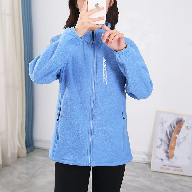 Y2k Green Clothes Autumn Winter Jacket Thicken Thin Sweatshirt Women Coat Coral Fleece-lined Zipper Casual Warm Windproof Cold
